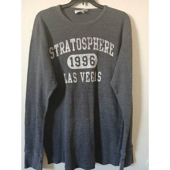 Stratospher Las Vegas Thermal Waffle Knit Shirt Men's Medium Gray Base Layer Y2K - Picture 2 of 13